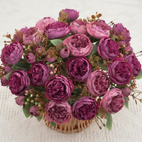 Buket bunga Peony 7 garpu buatan, untuk hiasan tengah meja latar belakang tata letak bunga dekorasi pernikahan lainnya