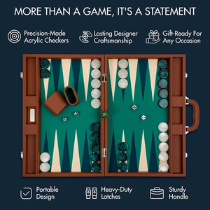 Bộ backgammon cao cấp 19 inch dành cho người lớn da màu nâu xanh. Cao cấp 1.6 inch Checkers & Dice Set - Product Image 4