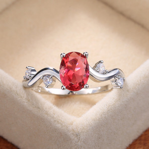 Anello a Onda da Donna Stile Coreano Giapponese con Cristallo Ovale, Gioiello Minimalista alla Moda Aperto e Regolabile per Uso Quotidiano - Product Image 2
