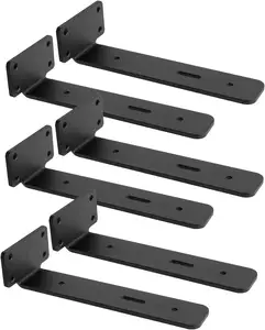 L Wall Iron Supports Floating 8 inch Hidden Shelf Brackets for Rustic Decorative Black Metal with Durable Powder Coating