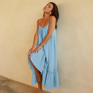Summer Loose Nightgown Sling Girl Nightdress Lace Up Backless Cotton Night Dress For Women 2024