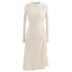 OUTENG Ribbed Knit Fashion Knitted Long Lady Elegant Summer Girls Casual Womens Dresses Knitting Dresses