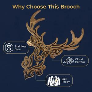 Broche <span class=keywords><strong>de</strong></span> revers pour homme en forme <span class=keywords><strong>de</strong></span> tête <span class=keywords><strong>de</strong></span> <span class=keywords><strong>cerf</strong></span> ajourée dorée, accessoire <span class=keywords><strong>de</strong></span> costume <span class=keywords><strong>de</strong></span> luxe sculpté vintage pour affaires, mariage, cadeau <span class=keywords><strong>de</strong></span> marié - Product Image 6