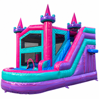 Château gonflable Ceyu Teal Pink avec toboggan et piscine d'atterrissage pour location événementielle et fêtes d'enfants