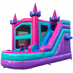 Castillo Inflable Ceyu Rosa Teal <span class=keywords><strong>con</strong></span> Tobogán y <span class=keywords><strong>Piscina</strong></span> <span class=keywords><strong>de</strong></span> Aterrizaje <span class=keywords><strong>para</strong></span> <span class=keywords><strong>Alquiler</strong></span> en Fiestas Infantiles - Product Image 5