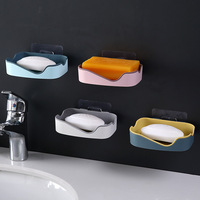 Porte-savon double couche imperméable avec étagère d'égouttage adhésif fort sans perçage mural pour décor de rangement de salle de bain à la maison