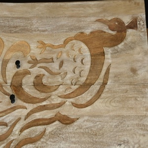 Hand-Carved Wooden <b>Wardrobe</b> Almirah with Peacock Design | Solid Wood 2-Door <b>Storage</b> Cabinet with Metal Base - Product Image 2