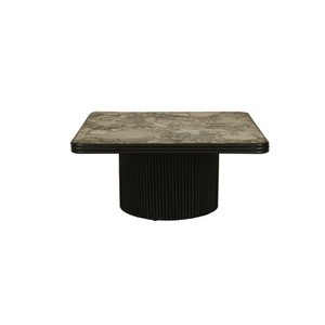 Table basse moderne en bois avec placage en marbre gaufré et base ronde en fer Design carré portable en fer pour le salon - Product Image 2