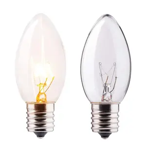 Bombilla incandescente C9 de cristal transparente, Base intermedia E17, 120V, 7 vatios, C9, tira de luces de Navidad, bombillas de repuesto