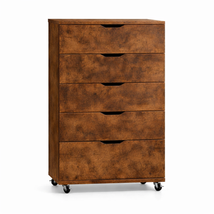 5-<strong>Drawer</strong> Mobile Rolling File Cabinet, Brown Wooden Storage <strong>Drawer</strong> Unit with Wheels for Home Office Organization - Product Image 3