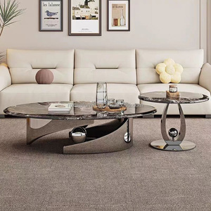 Phổ biến hình bầu dục Rỗng ra Đá Cẩm Thạch Bàn cà phê chân thép Bàn cà phê tròn đặt homemake sáng tạo tấm đá cẩm thạch hình bầu dục Bàn cà phê - Product Image 2