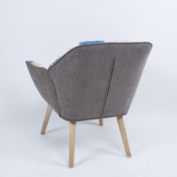 Fauteuil d'appoint moderne en tissu patchwork multi-imprimé, capitonné, avec pieds en bois massif, pour salon, certifié BSCI