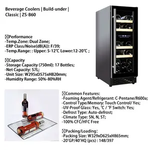 Josoo Fabrik Eingebauter Weinkeller Dual Zone Wein kühler mit Kompressor Mini Wein kühlschrank für den gesamten Verkauf Hotel Home Office