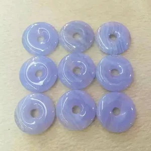 Pendentif Donut en <span class=keywords><strong>Agate</strong></span> Violette Naturelle Lisse et Charmante, <span class=keywords><strong>Agate</strong></span> Bleue <span class=keywords><strong>Dentelle</strong></span> de Bonne Qualité pour la Fabrication de Bijoux - Product Image 1