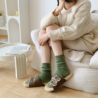 Femmes hiver laine chaussettes douces Style japonais coréen couleur unie coton automne Ins mode épaissi équipage Style coréen équipage