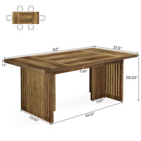 Table à manger en bois de 63 pouces, 4 à 6 personnes, grande table rectangulaire de cuisine, pieds robustes, utilisation moderne à la maison et à l'hôtel