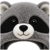Topi Raccoon Berbulu dengan Masker Wajah & Penutup Telinga |   Topi Musim Dingin Boneka Hewan Lembut Custom Grosir OEM