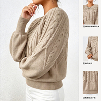Pull en tricot torsadé pour femme, col rond, manches longues, pull ample à manches lanternes, hauts tricotés chauds pour l'hiver, Sueter, OEM