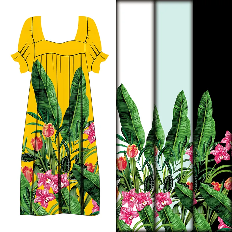 Sıcak satış dijital baskı kadın giyim özel talep üzerine Polyester kadın eğlence Midi ada elbise için