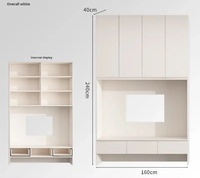 Meuble de salon multifonctionnel de style farmhouse blanc avec console intégrée pour TV, rangement pour boissons et médias
