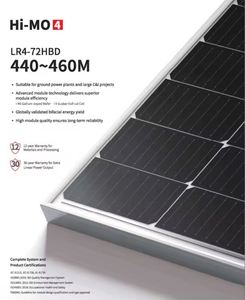 Panneaux solaires photovoltaïques bifaciaux à double vitrage Longi Solar Panel HiMO4 LR4-72HBD 440W 445W 450W 455W 460W - Product Image 2