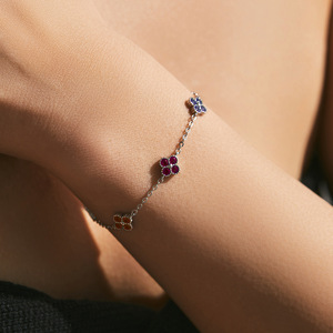 S925 Silver Flower Shape <b>Bracelet</b> With Colorful Zircon Stones Prong Setting Chain Link Women's <b>Cute</b> Everyday Wear Jewelry - Product Image 3