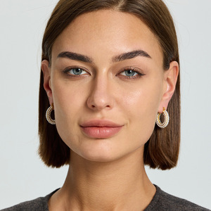 Pendientes de aro de perlas geométricas de acero inoxidable chapados en oro de 18 quilates para mujer, joyería de moda <span class=keywords><strong>E635</strong></span> - Product Image 3