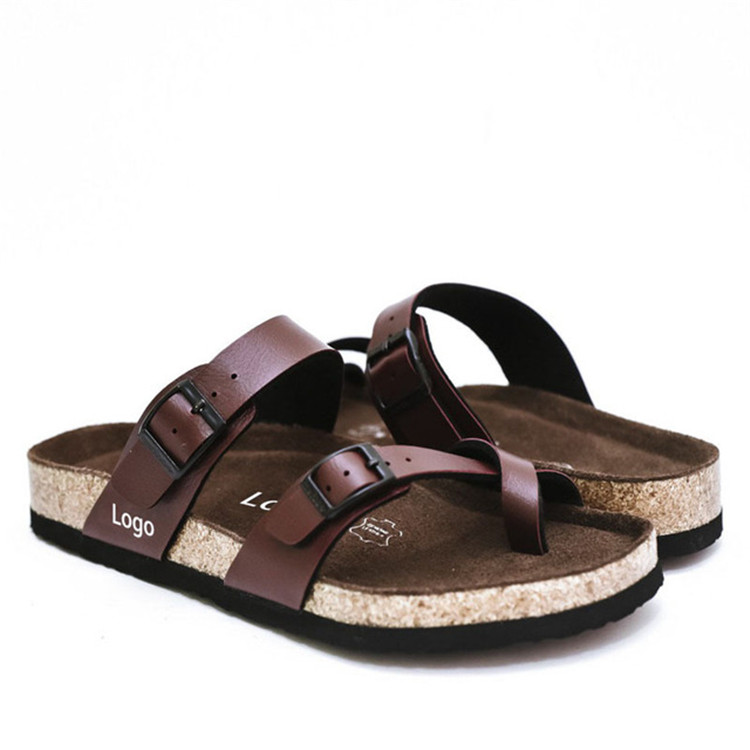 Custom Logo Casual Slipper Beach Slides Sandals Men Cross Strap Open Toe Cork Slippers