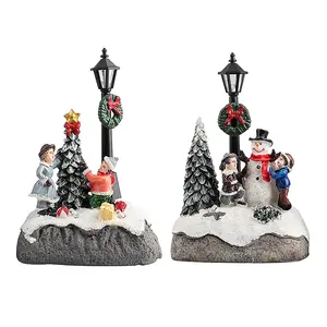 2 piezas casas de pueblo de Navidad liquidación adornos de mesa de Navidad resina Casa de pueblo de Navidad
