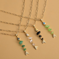 Collar con Colgante de Pez de Aventurina Verde y Cuarzo Transparente SongYi, Cadena de Clip de Cobre Chapada en Oro