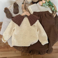 Vente en gros automne hiver enfant fille tricot ensembles de chandails revers irrégulier pantalon évasé ample costume deux pièces ensemble de chandails pour tout-petits filles