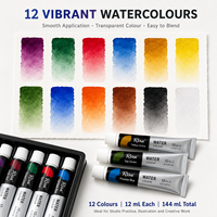 Ensemble de peinture à l'aquarelle de 12 couleurs, tubes de 12 ml, Risa, pigments vibrants transparents, faciles à mélanger, pigments d'artiste, artisanat, kit d'art DIY