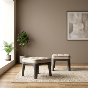Modern Tufted Fabric Ottoman Wooden <b>Stool</b> Contemporary Living Room Furniture Home Decor - Product Image 3