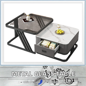 Kahve masaları ile Modern ev mobilyası oturma odası merkezi masa kombinasyonu <span class=keywords><strong>Metal</strong></span> cam depolama çekmecesi şık Panel tasarımı - Product Image 2