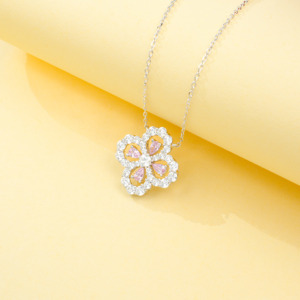 Collier pendentif trèfle à quatre feuilles en argent sterling S925 avec zircone cubique rose pour femmes-V - Product Image 5