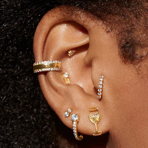 <b>Solid</b> <b>Silver</b> <b>Earrings</b> Without Piercing Geometric Round Ear Cuff Minimalist Cartilage <b>Earrings</b> for Women Simple Jewelry - Product Image 2