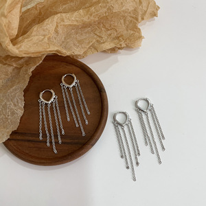 S925 Sterling Silver Heart Shape Tassel <b>Cuff</b> <b>Earrings</b> Asymmetrical Chain Everyday Wear - Product Image 2