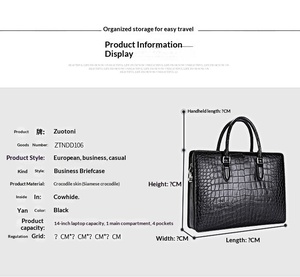 Tas Selempang Bisnis Zotoni Crocodile Square untuk Pria, Tas Dokumen Resmi, Kulit Full Face Tanpa Jahitan, Penutup Ritsleting - Product Image 1