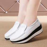 Chaussures décontractées à plateforme compensée en cuir véritable de style coréen pour femmes, nouvelle collection transfrontalière, grande taille, semelle épaisse, chaussures à plateforme