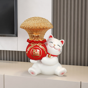 ตุ๊กตาแมวนำโชคถือถุงเงิน พร้อมถุงโชคลาภประดับตกแต่งสำหรับบ้าน สำนักงาน โต๊ะทำงาน ของขวัญเปิดกิจการ - Product Image 4