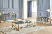 Table basse contemporain luxueuse, en acier et en verre chromé poli, table centrale moderne, 4 pièces