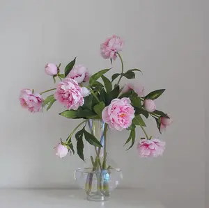 Groothandel Bruiloft Huisdecoratie Bloemen Roze Witte Woonkamer Zijde Real Touch Decoratieve Flores Kunstbloem Pioen