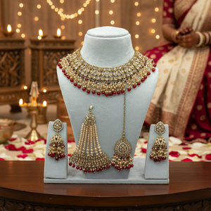 Royal White Alloy Ethnic Pearl Kundan Bridal <b>Set</b> Heavy <b>Gold</b> Plated Choker Handcrafted Engagement Wedding Anniversary Party Gift - Product Image 3