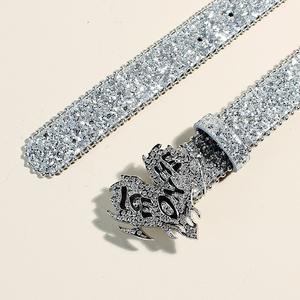 ICE <span class=keywords><strong>ON</strong></span> <span class=keywords><strong>ME</strong></span> Ceinture en cuir argenté à boucle en strass brillant pour pantalon en jean - Product Image 4