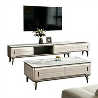 Meuble TV et Table Basse de Luxe au Design Moderne en MDF, Mobilier Statique pour Salon, Style Métal et Plateau