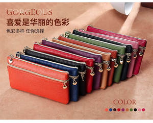 Portefeuille long pour femmes et filles, en cuir de vache véritable, pochette de mode, sac à bandoulière, sac à main multifonction - Product Image 4