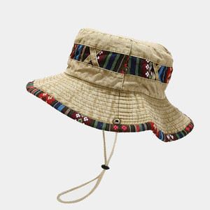 Cappello da pescatore in cotone lavato bohémien cappello da sole estivo per il tempo libero all'aperto per la pesca a tesa grande cappello da pescatore - Product Image 4