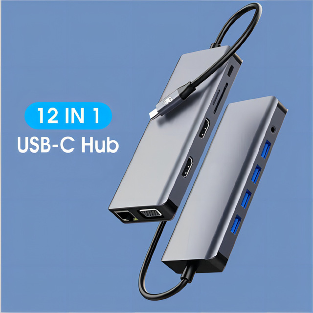 X824 Type C Docking Laptop Docking Station 12 in 1 Usb 3.0 Usb-c Type-c Multiport Hub Adapter for Laptop