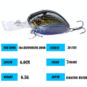 Leurre de pêche imprimé en 3D par transfert thermique UV, 6CM/6.5G, <span class=keywords><strong>micro</strong></span>-leurre dur flottant avec billes sonores, pour lancer longue distance, pour achigan et <span class=keywords><strong>perche</strong></span> - Product Image 2