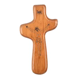 耶稣雕刻 105 × 60毫米木制十字架高品质天主教祈祷悬挂十字架